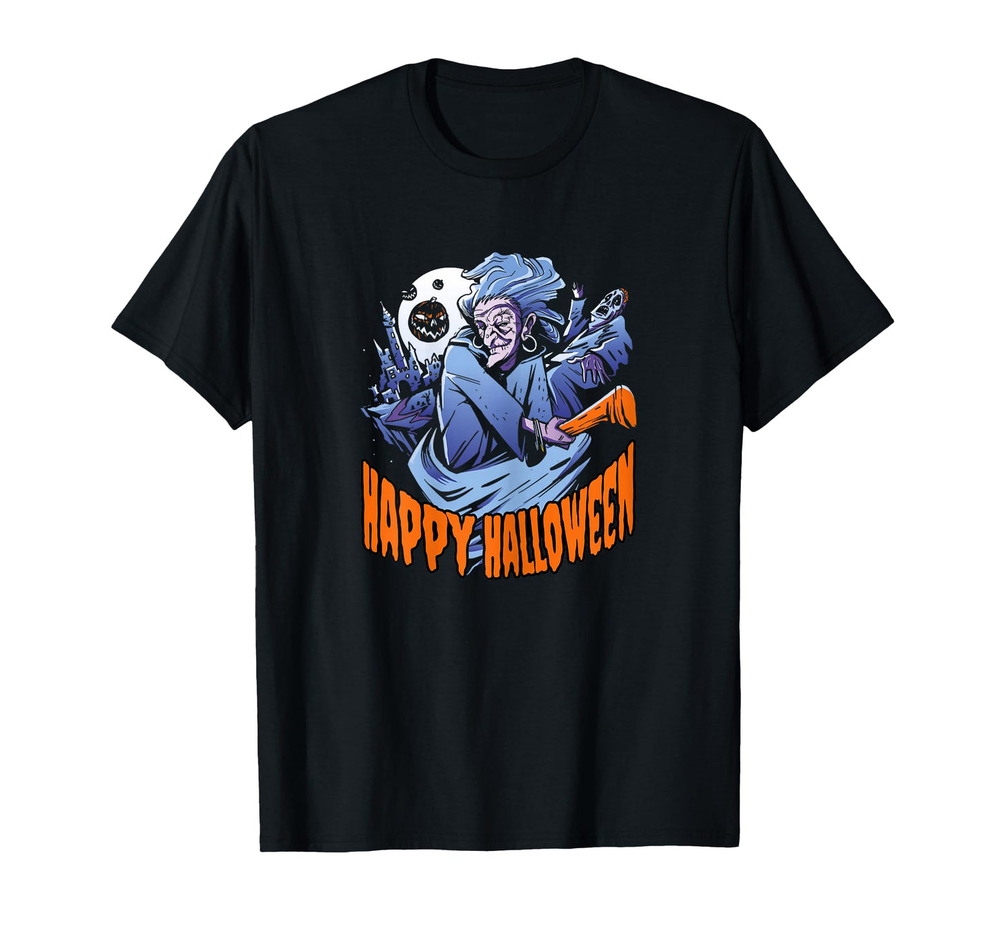 Witch Broom Castle Happy Halloween T-Shirt