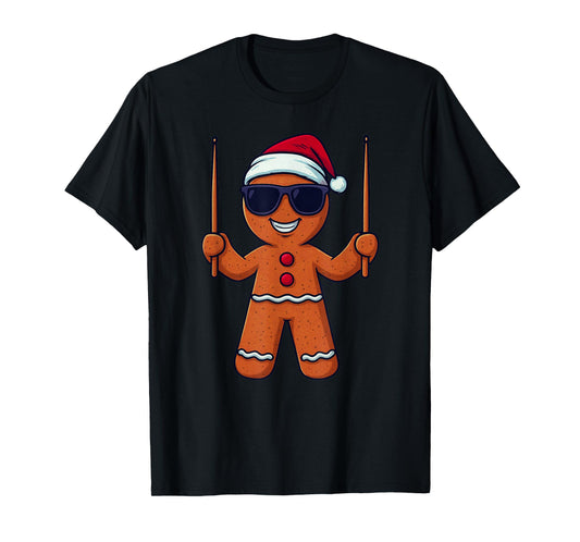 Gingerbread Playing Drums Christmas Vintage Funny Drummer T-Shirt