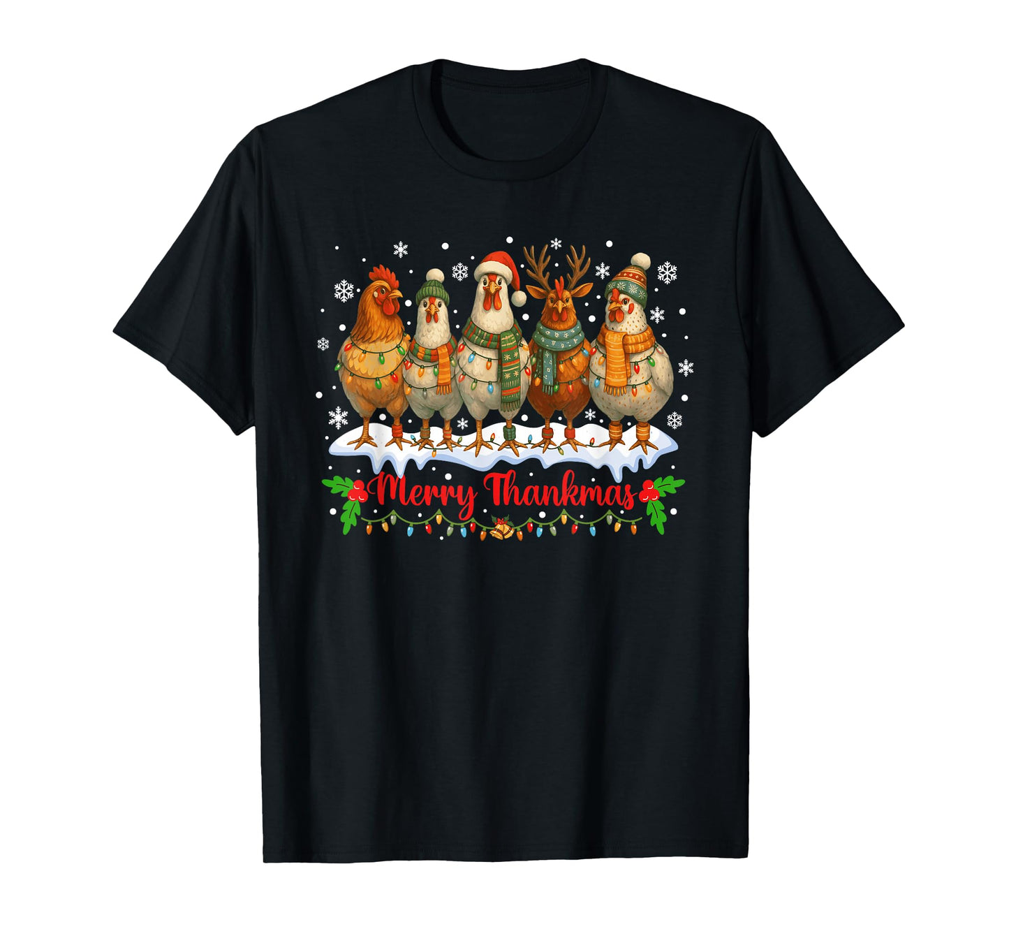 Family Matching Christmas Chicken Lights Farm Animal Funny T-Shirt