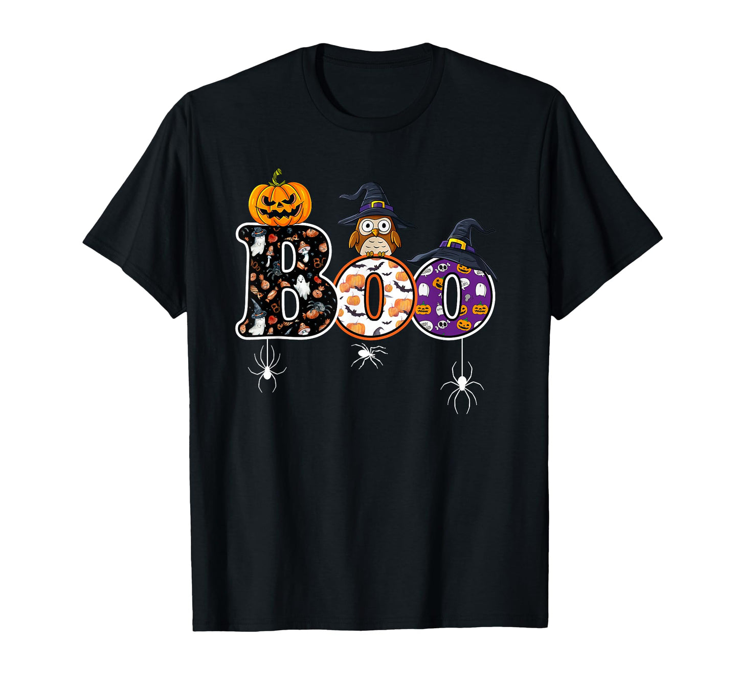 Funny Halloween Boo Owl with Witch Hat Spiders Boy Girl Kids T-Shirt