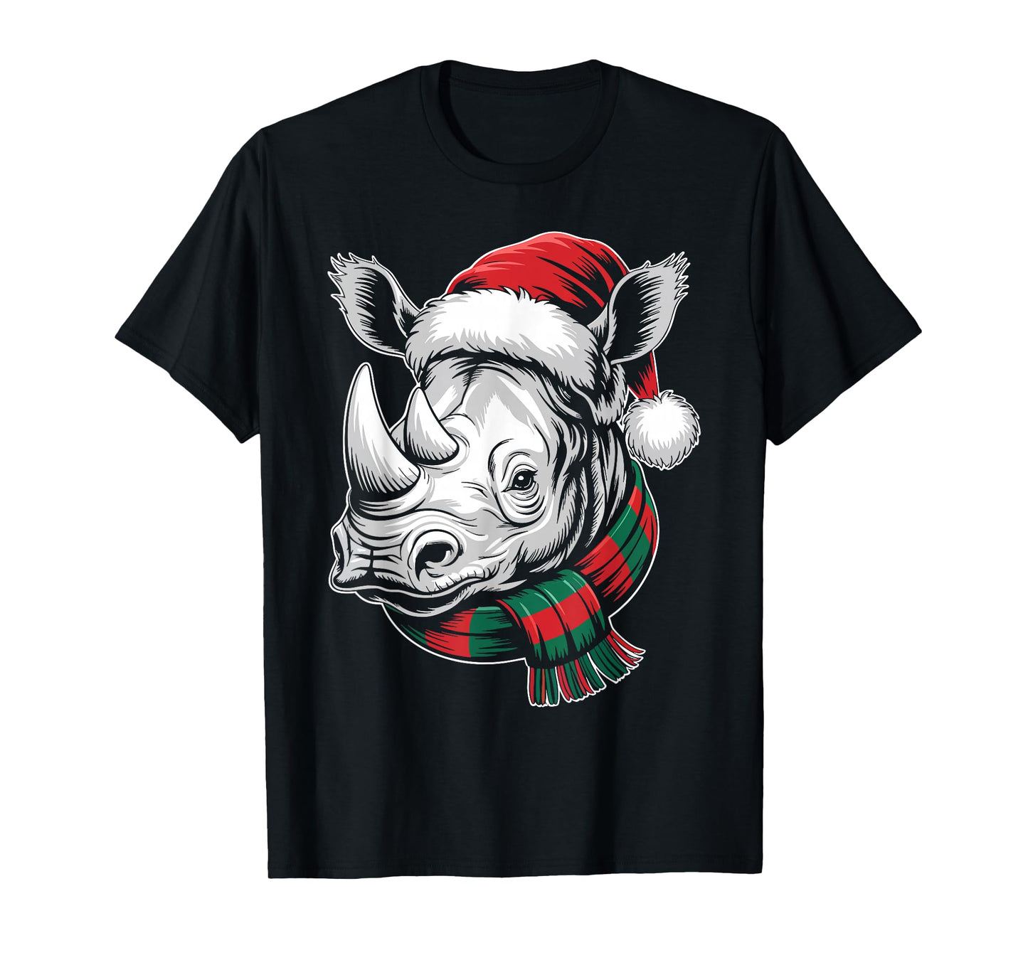 Rhino Xmas Santa Hat Scarf Christmas Costume T-Shirt