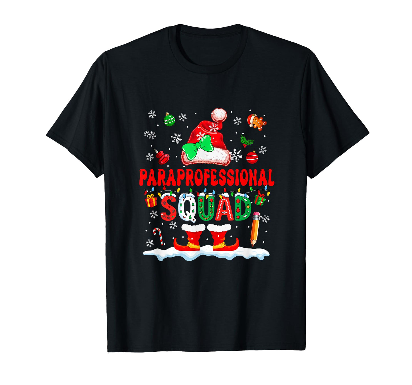 Paraprofessional Squad Women Job Christmas Santa Bow Tie T-Shirt