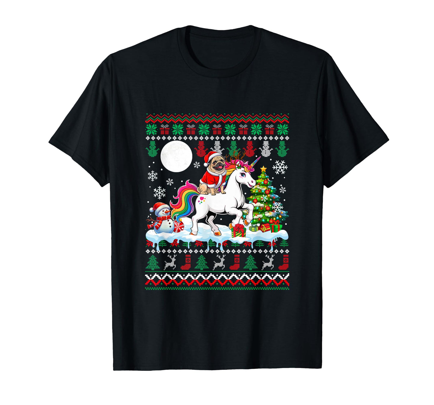 Santa Pug Riding Unicorn Sweater Christmas Owner Kids T-Shirt