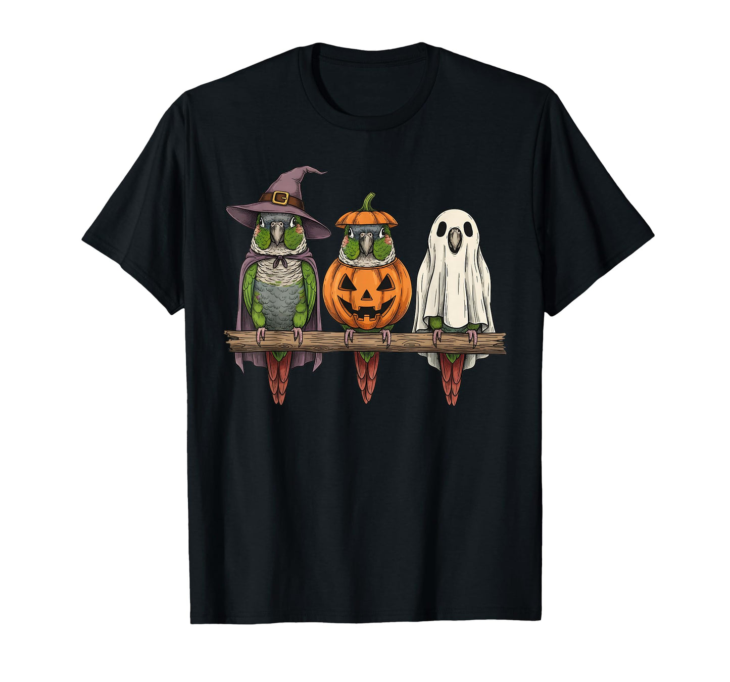 Spooky Ghost Green Cheek Conure Bird Lover Pumpkin Halloween T-Shirt
