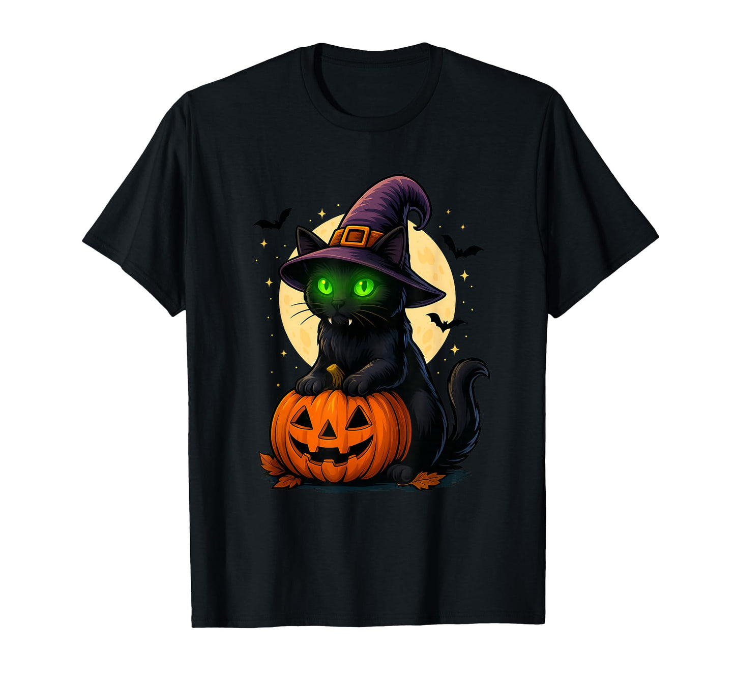 Halloween Black Cat with Pumpkin and Moon T-Shirt