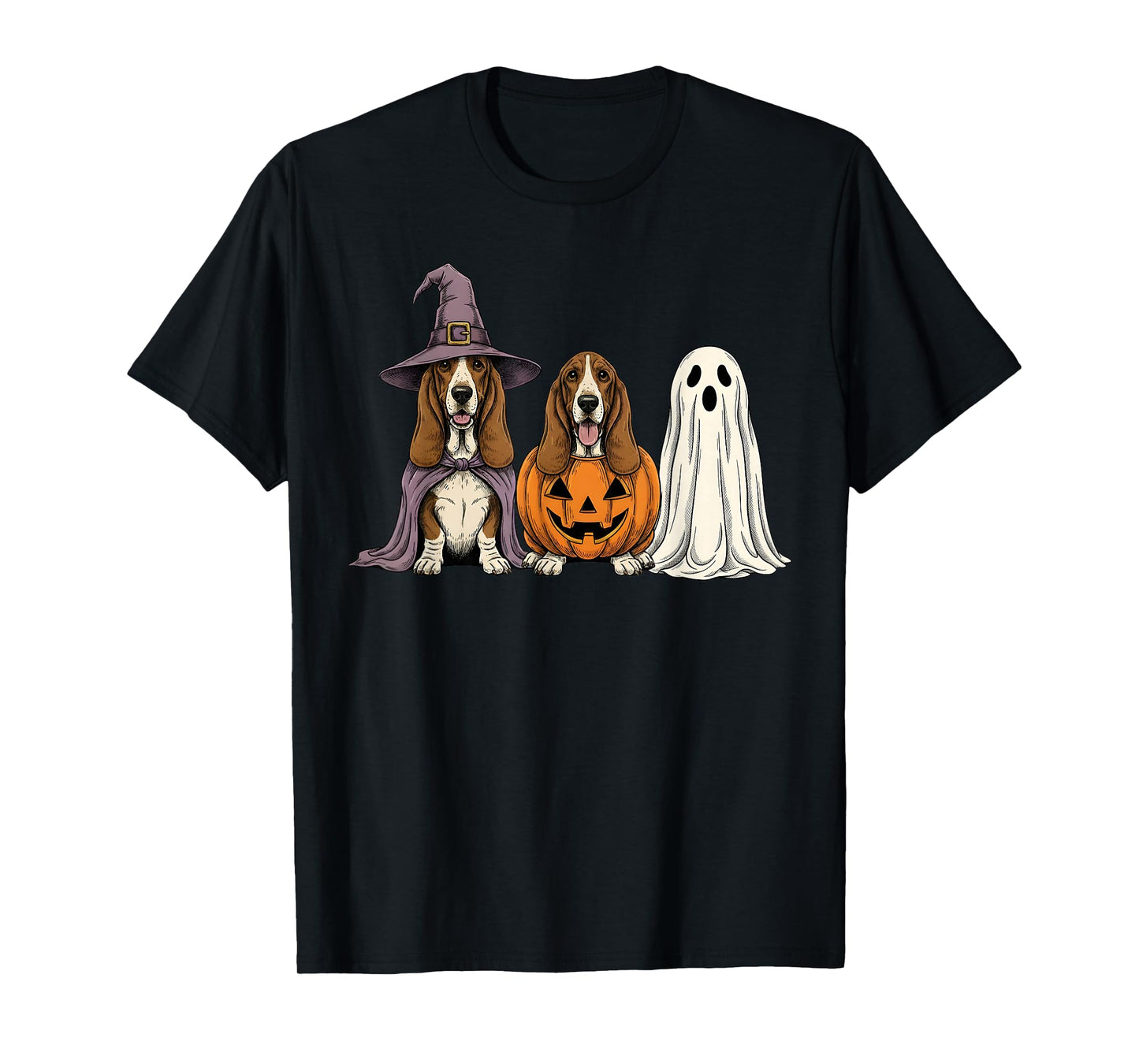 Spooky Ghost Basset Hound Pumpkin Halloween Dog Lover T-Shirt