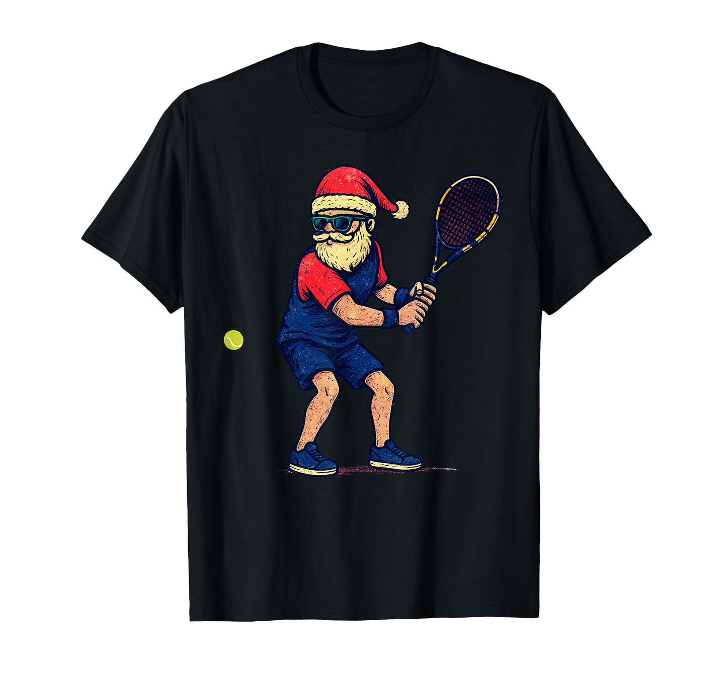 Santa Playing Tennis Christmas Vintage Funny Xmas T-Shirt