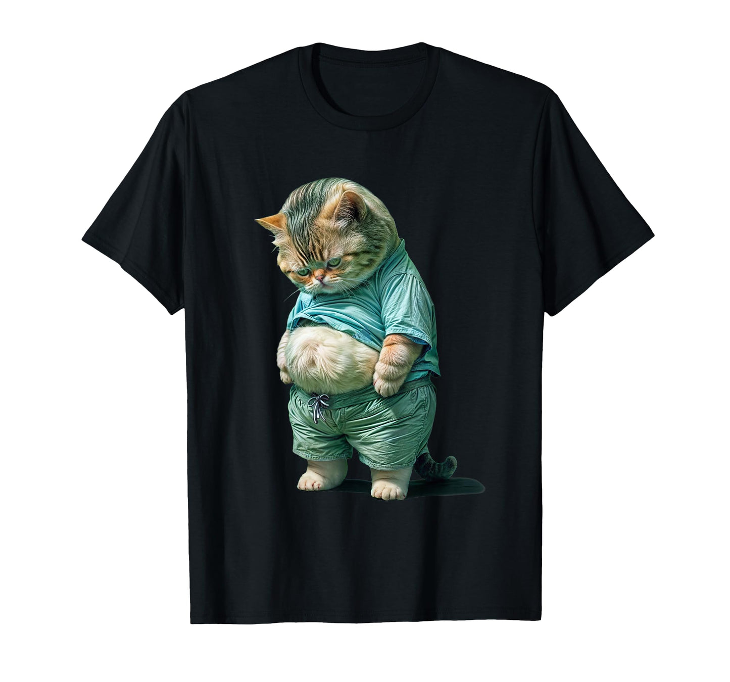 Funny fat Cat IA art design print T-Shirt
