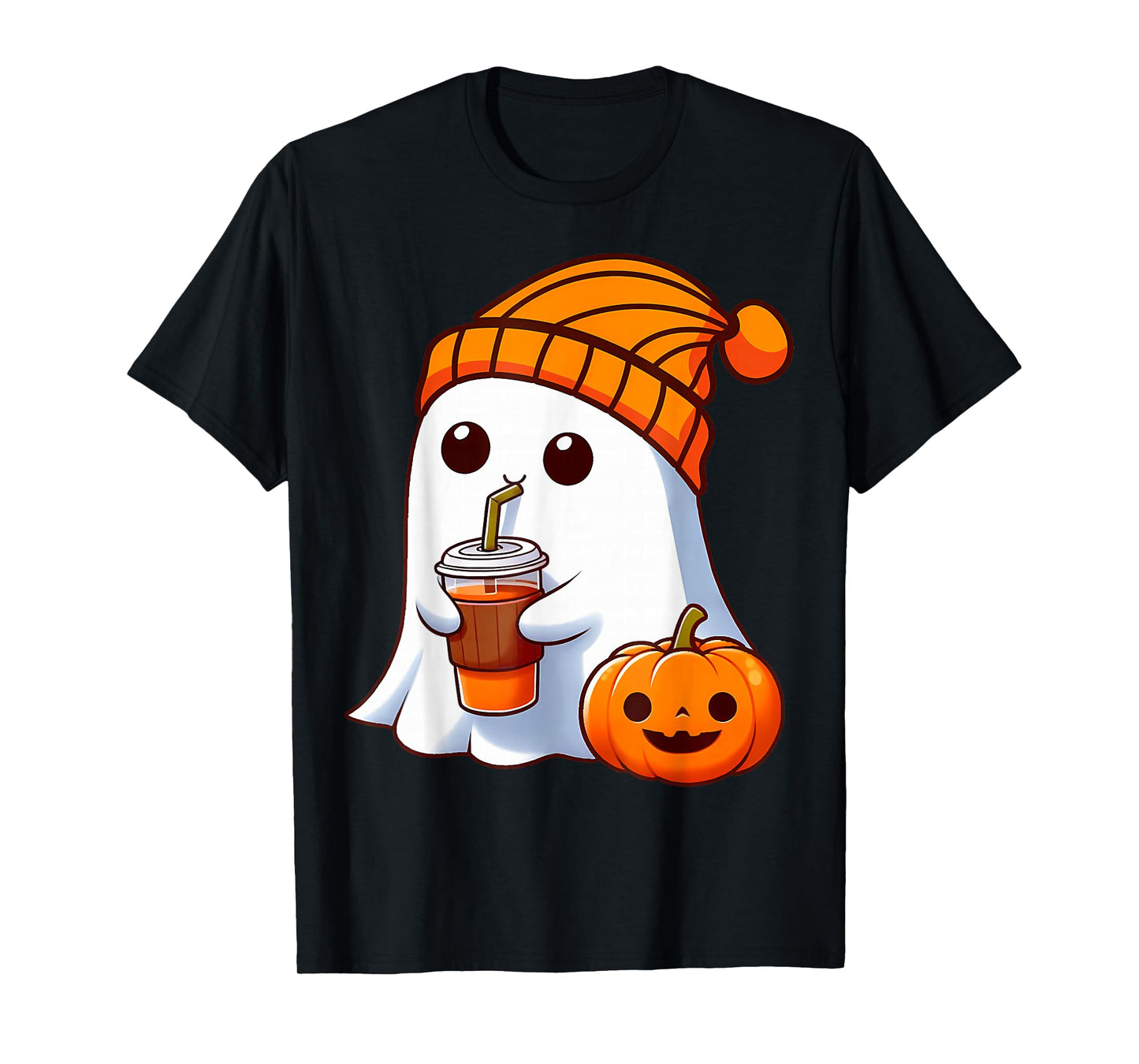 Halloween Costume Ghost Drinking Pumpkin Men Women Girls T-Shirt
