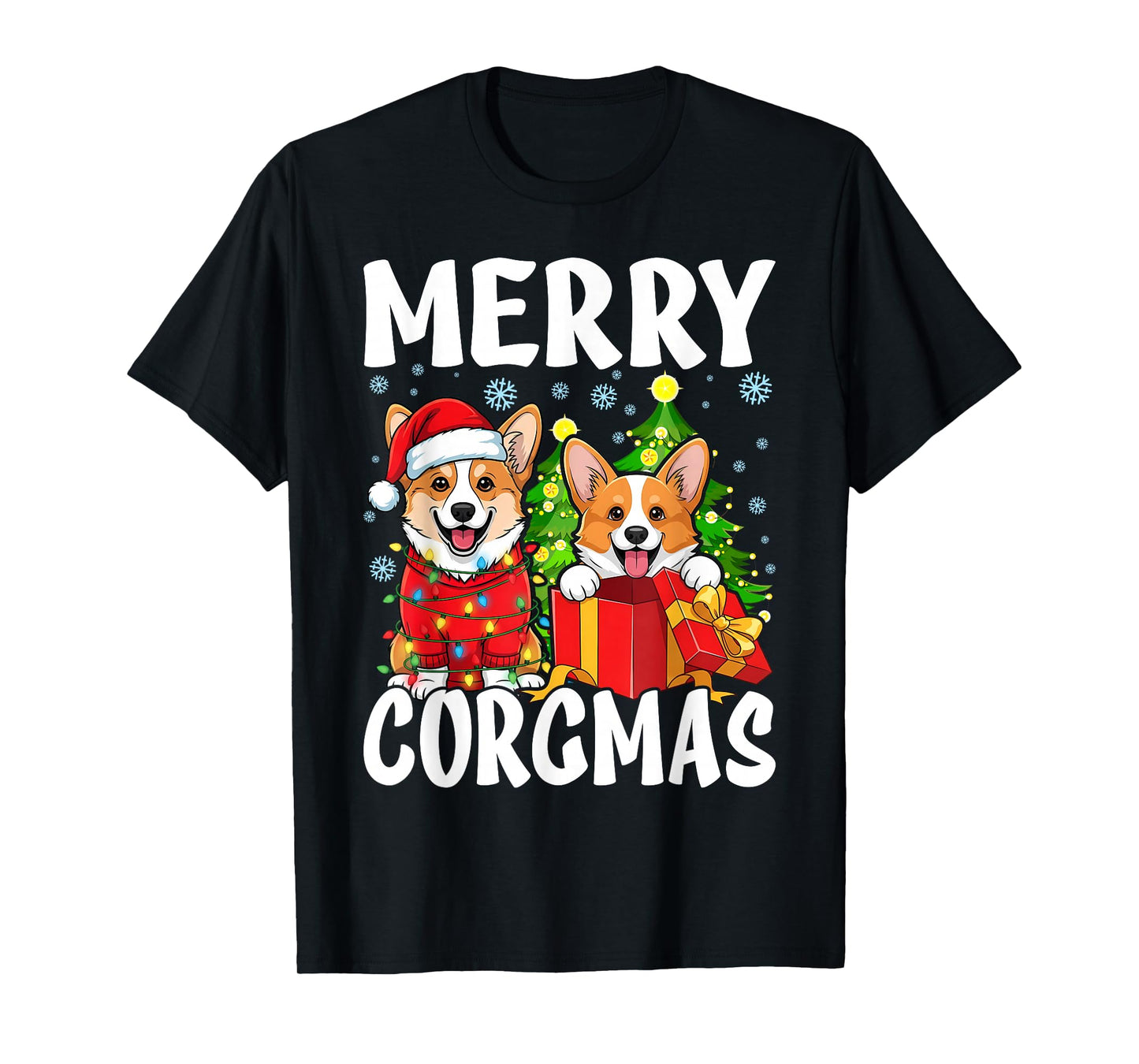Merry Corgmas Santa Corgi Christmas Cute Dog Reindeer T-Shirt