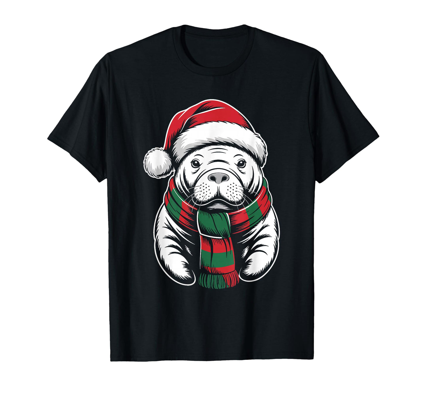 Manatee Xmas Santa Hat Scarf Christmas Costume T-Shirt