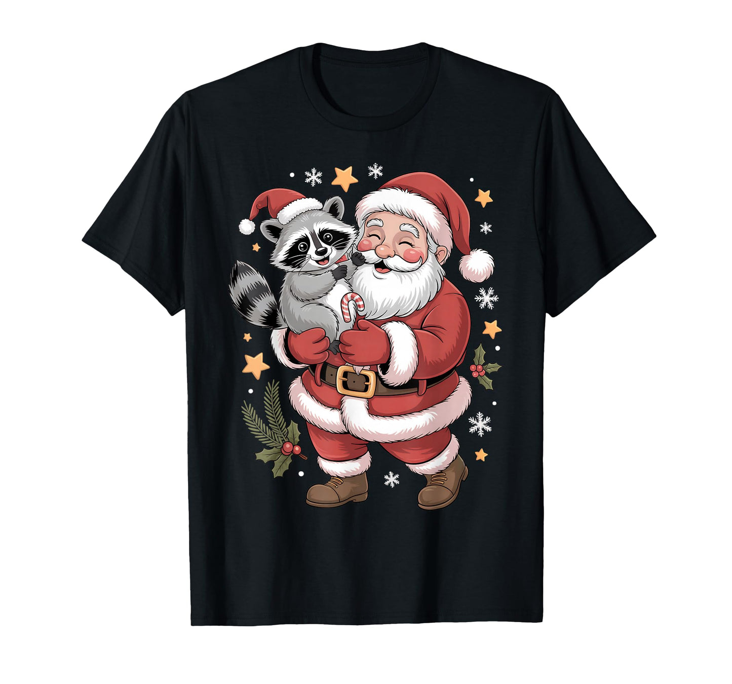 Cute Raccoon Santa Christmas Holiday Cartoon Funny Raccoons T-Shirt