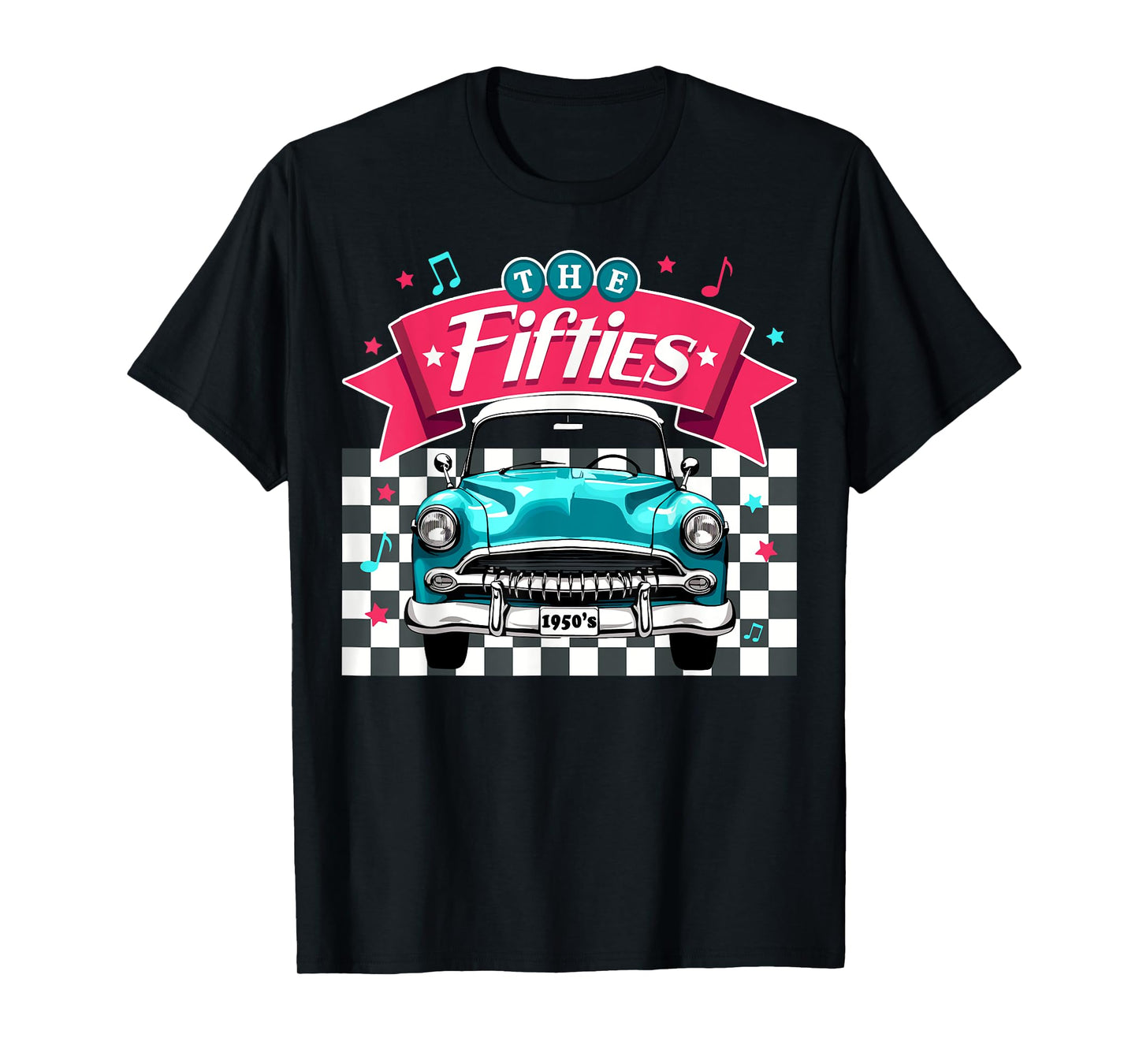 The Fifties 1950s Car Music Checkerboard Rockabilly Sock Hop T-Shirt