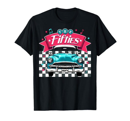 The Fifties 1950s Car Music Checkerboard Rockabilly Sock Hop T-Shirt