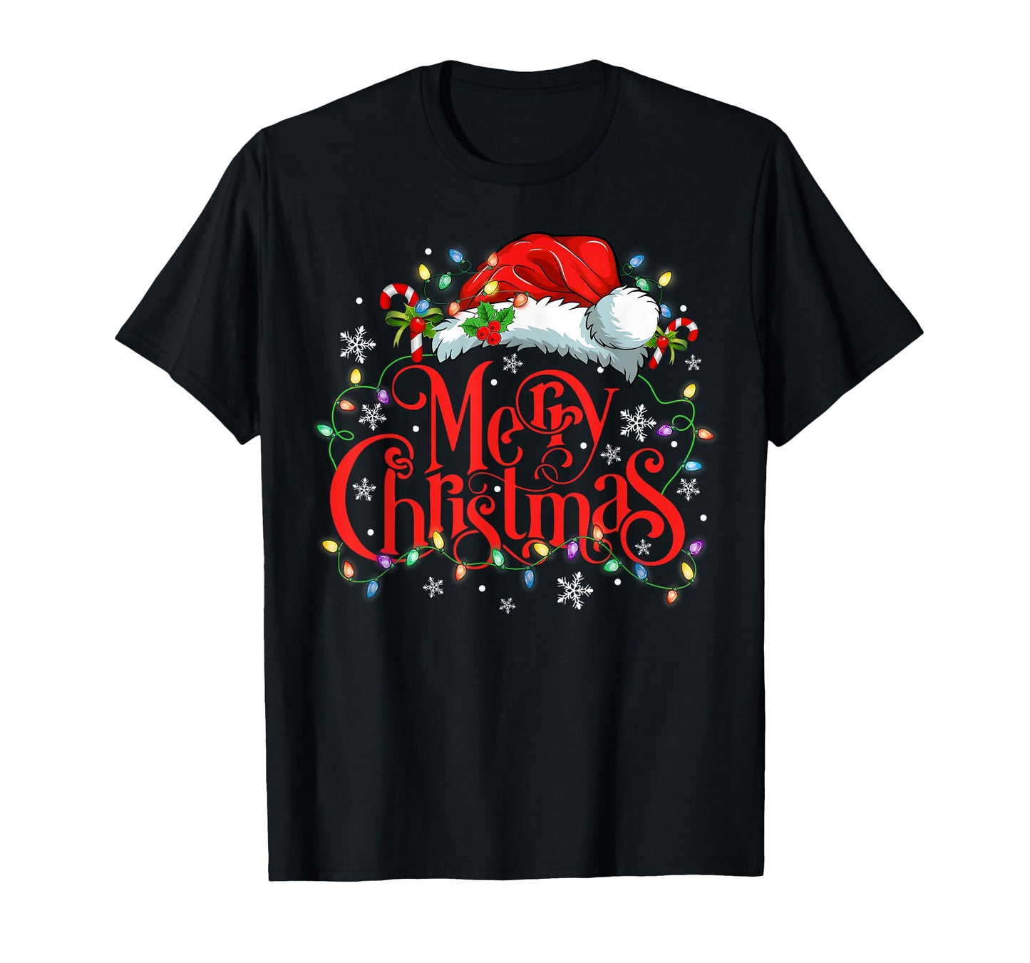 Merry Christmas Xmas Lights Santa Snowflake Holiday Family T-Shirt