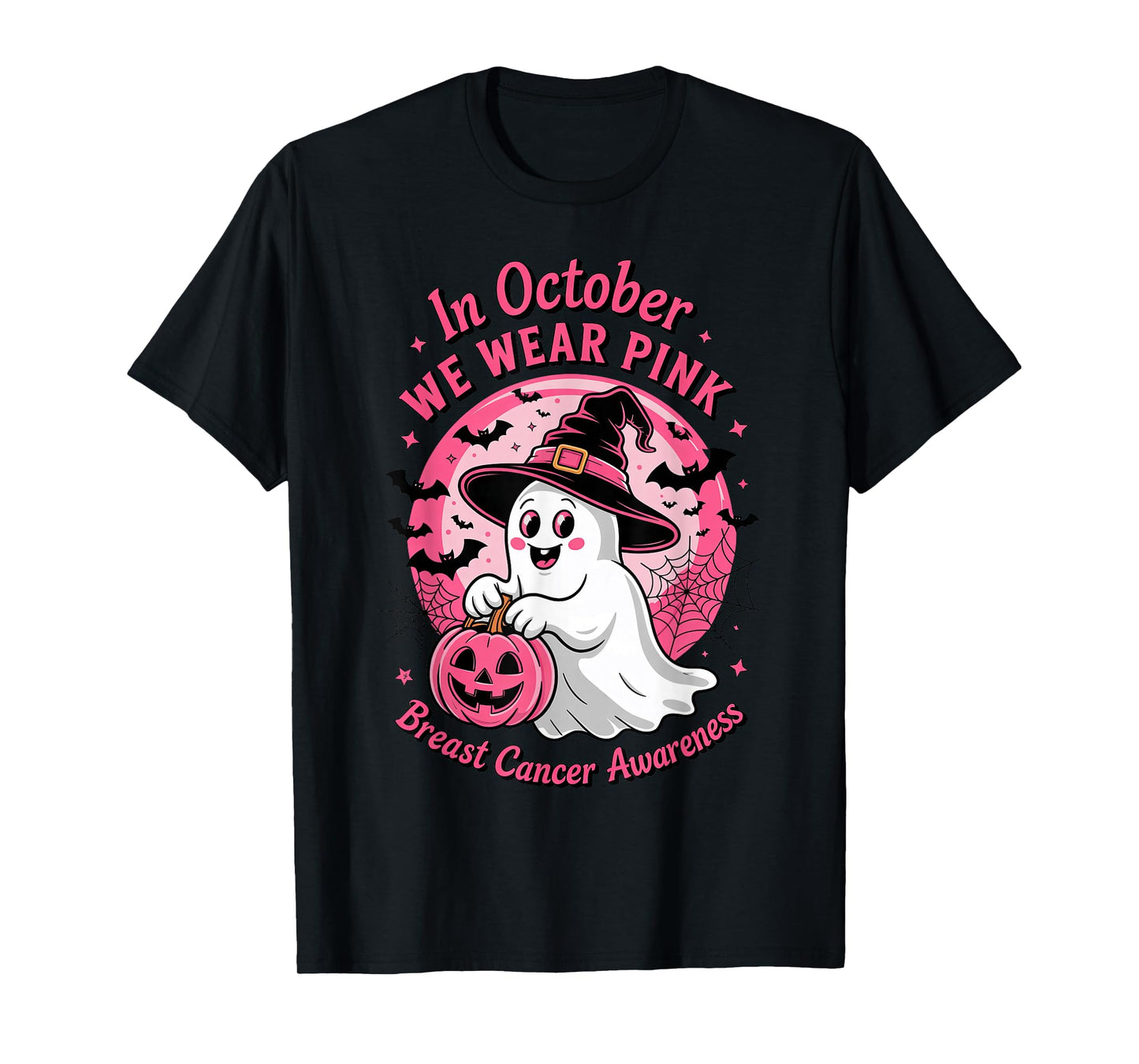 Halloween Ghost Witch Pumpkin Breast Cancer Survivor Womens T-Shirt
