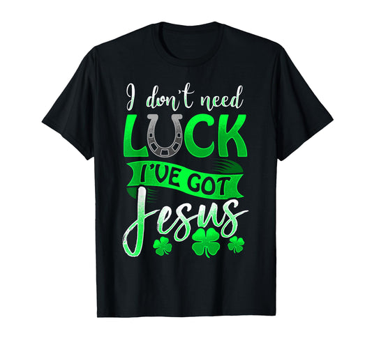Lucky Irish Holiday by 3C St. Patrick's Day Christian Unisex Black Cotton/Polyester T-Shirt, Small, Short Sleeve, Round Neck, Casual, All Seasons, Letter Print, Horse & Jesus Theme