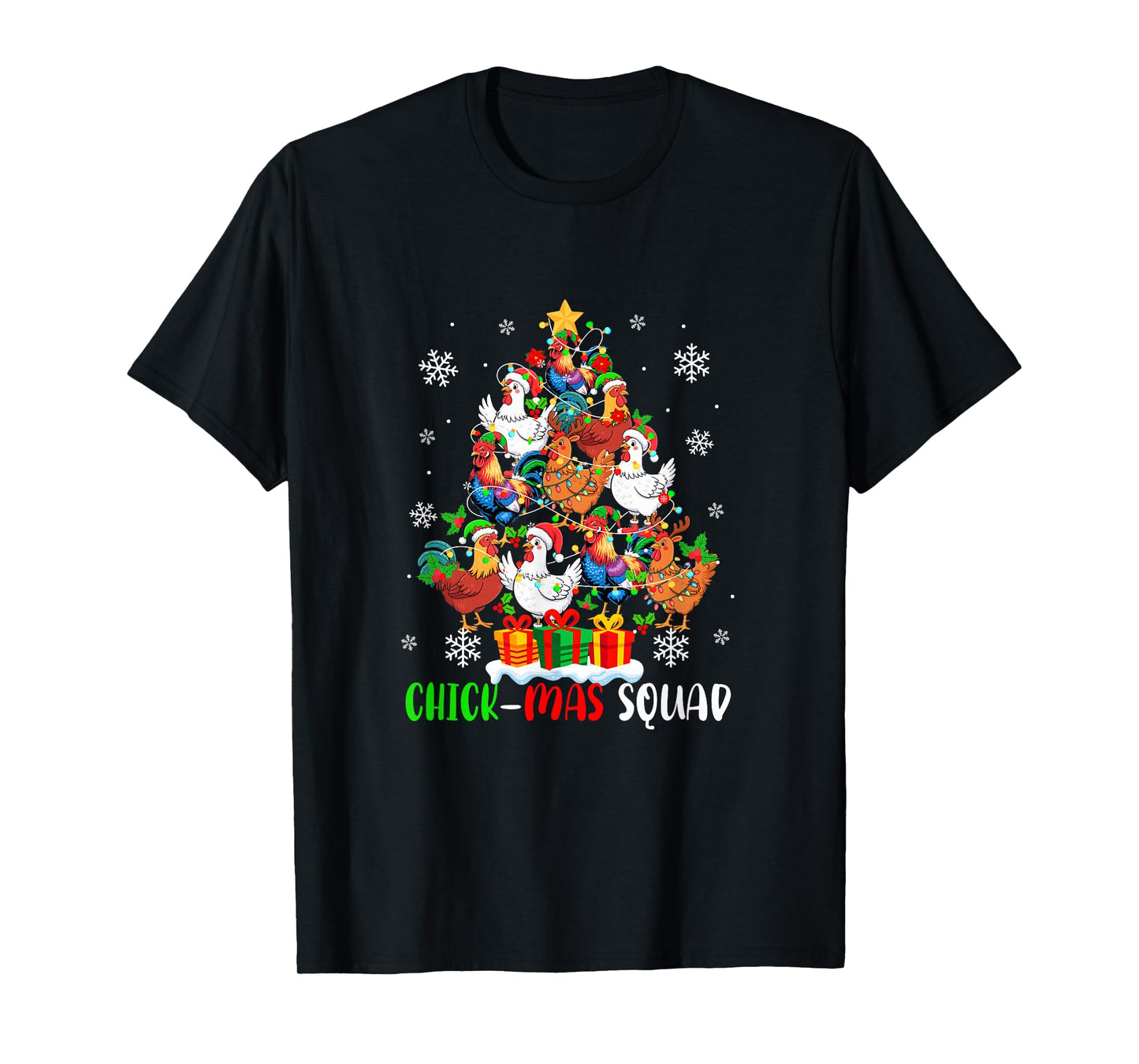 Chick Squad Group Santa Elf Chickens As Xmas Tree Farmer T-Shirt