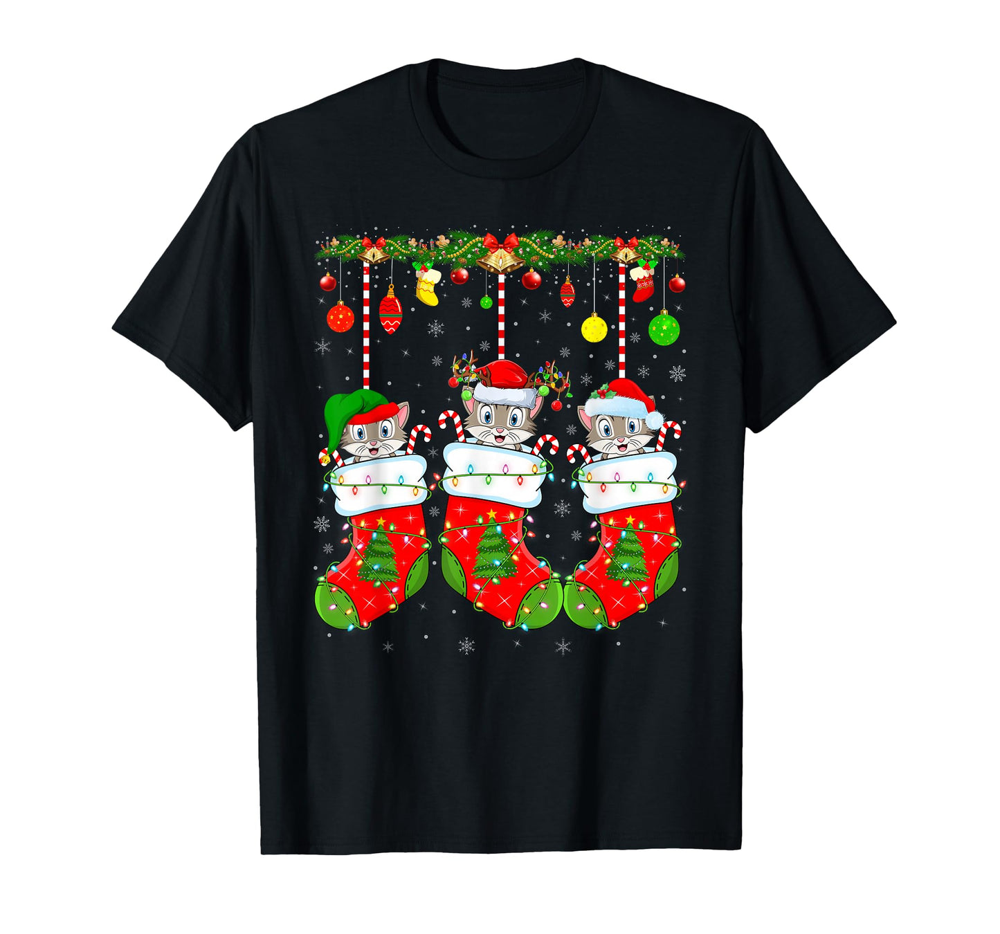 Cats in Christmas Socks Funny Pet Animal Cat Christmas T-Shirt