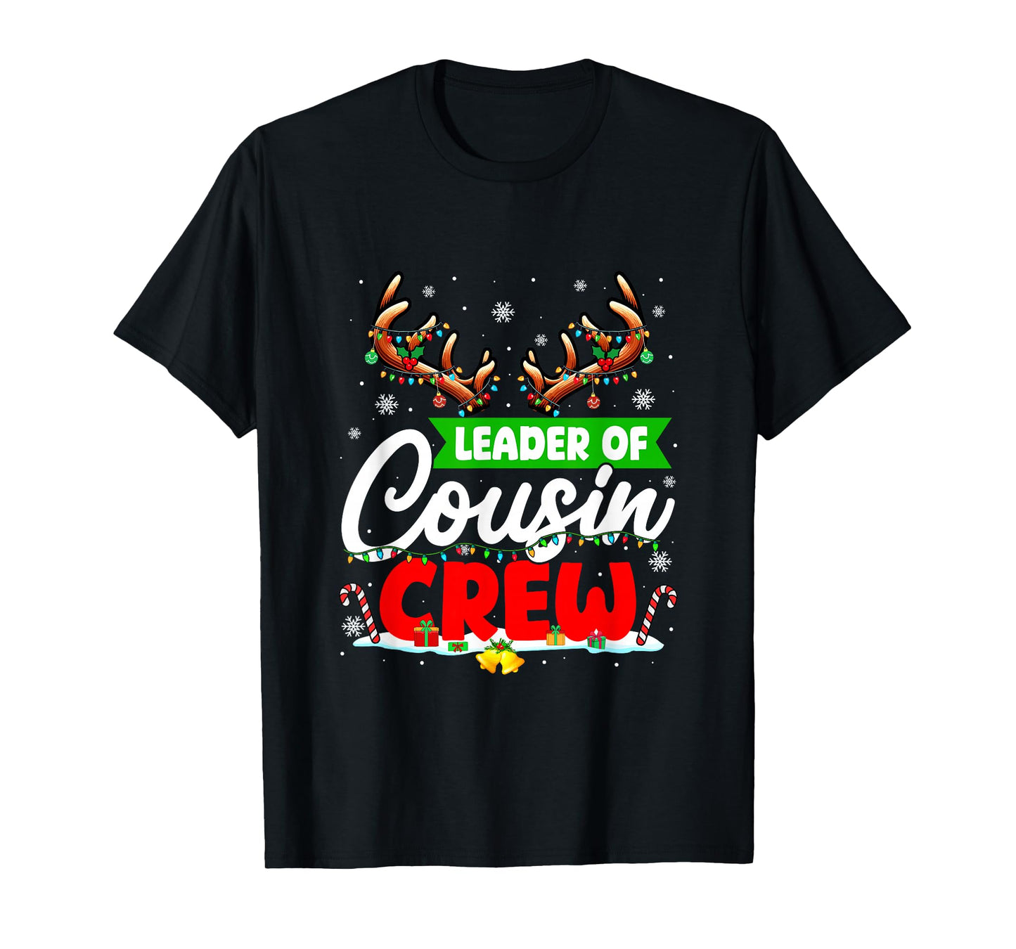 Leader of Cousin Crew Christmas Reindeer Colorful Lights T-Shirt