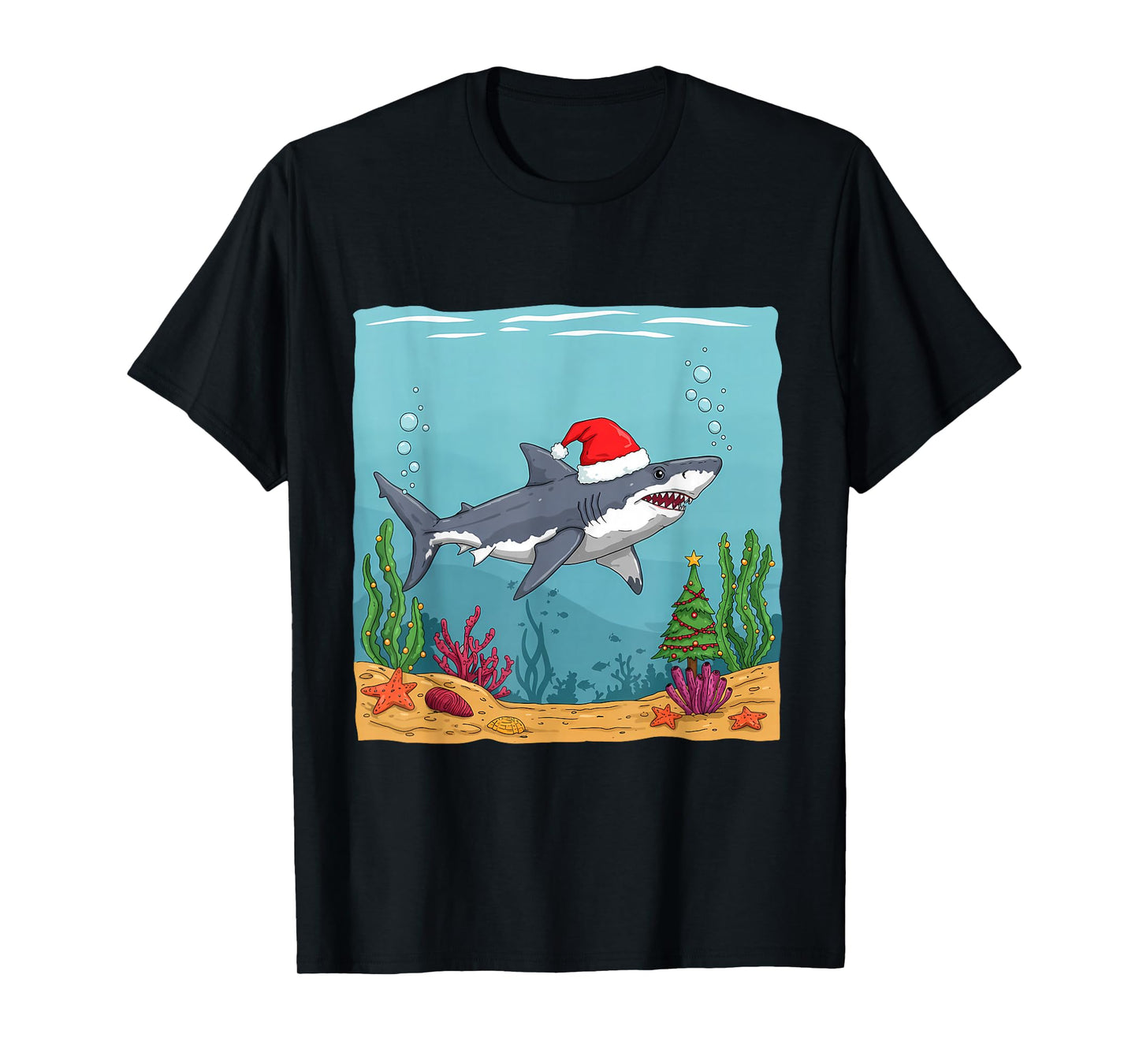 Jolly Santa Shark Undersea Christmas Celebration T-Shirt