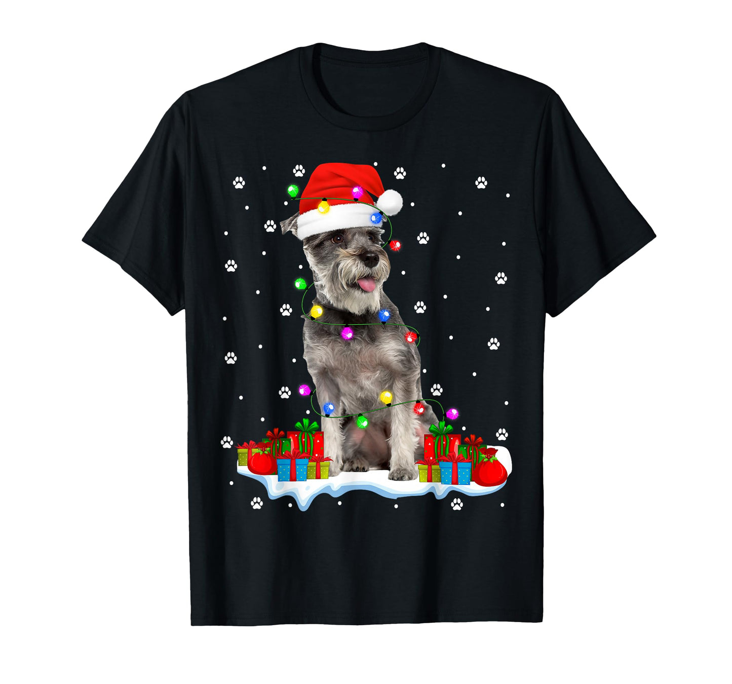 Schnauzer Dog Christmas Lights Sweater Holiday Santa Xmas T-Shirt