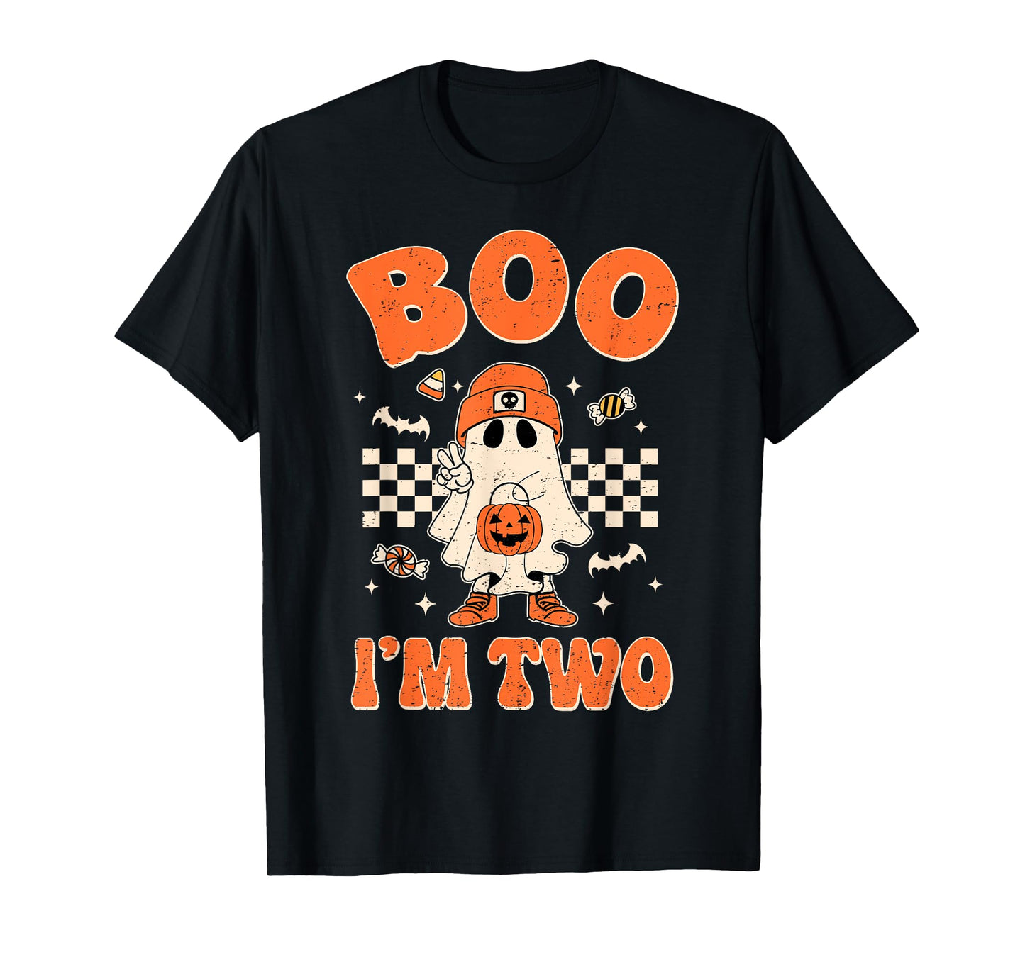 Boo I'm Two Years Old Birthday Kid Boy Retro Ghost Halloween T-Shirt