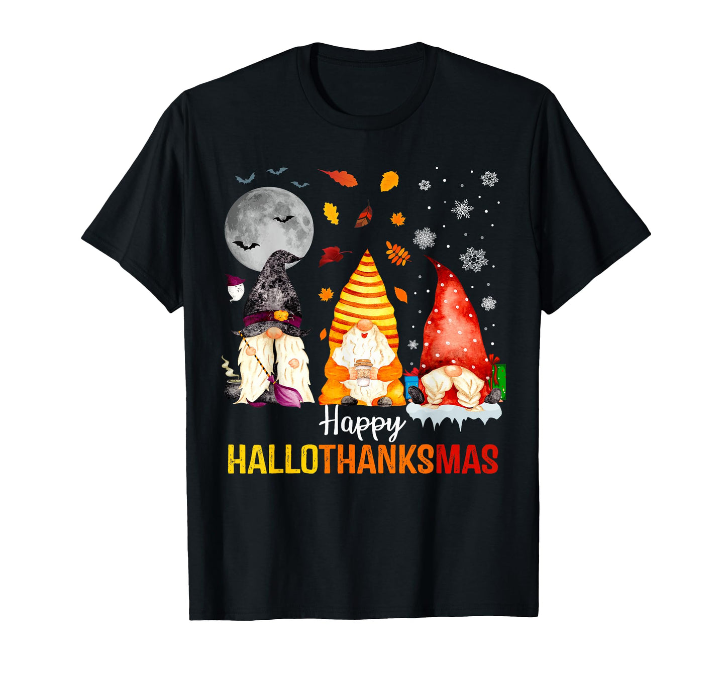 Happy Hallothanksmas Gnomes Lover Funny Halloween Christmas T-Shirt