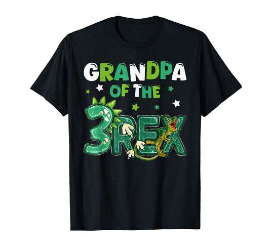 Grandpa of the Three Rex Birthday Dinosaur Family Matching T-Shirt