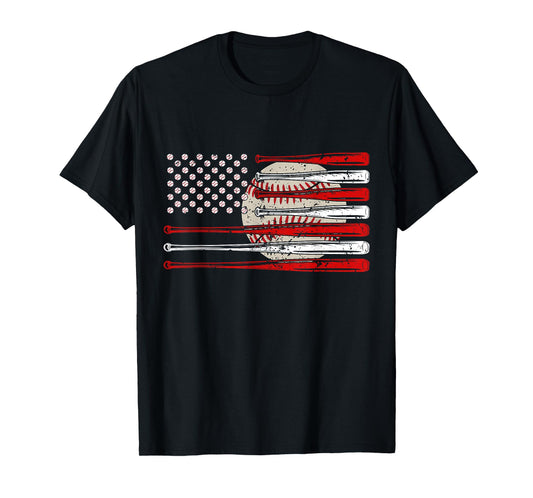 Vintage Baseball American Flag USA For Men Women Dad Mom T-Shirt
