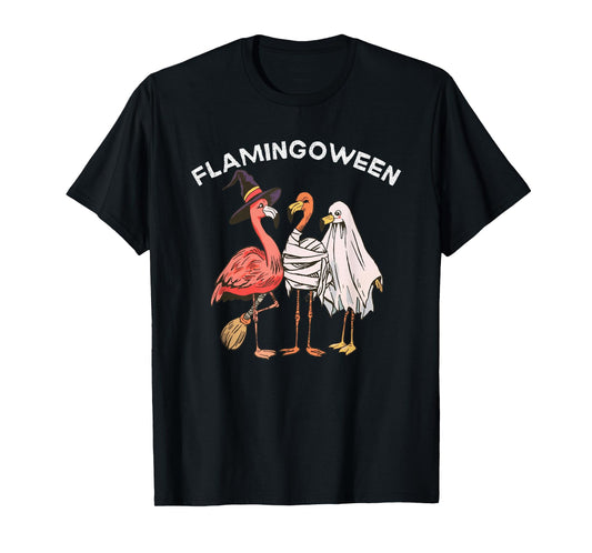 Flamingoween Halloween Witch Mummy Ghost Costume Bird Fun T-Shirt