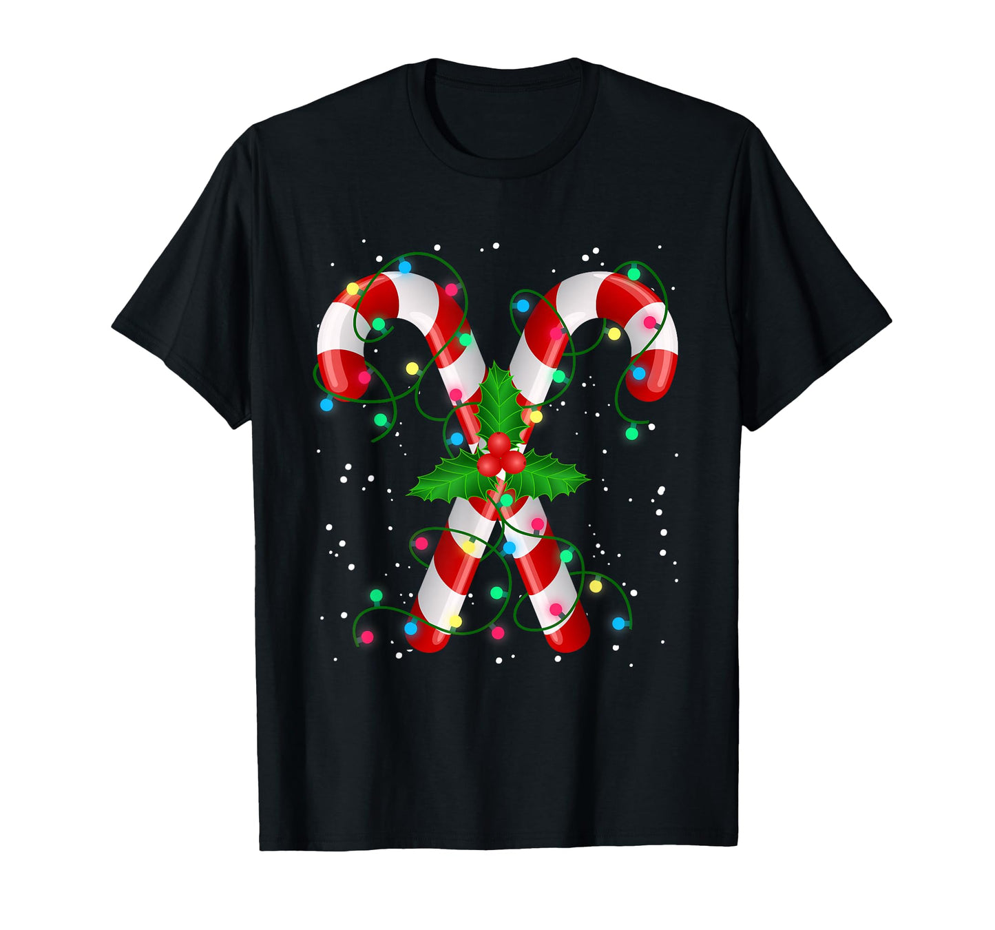 Funny Christmas Candy Cane Santa Lights Xmas Pajama Apparel T-Shirt