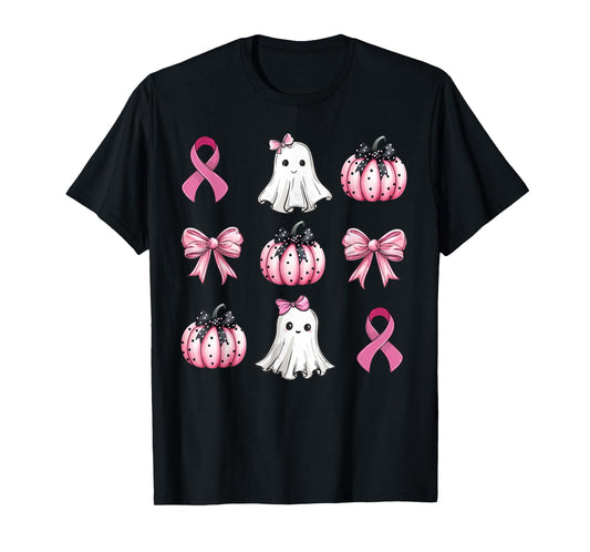 Breast Cancer Awareness Coquette Pink Pumpkin Ribbon Women's T-Shirt