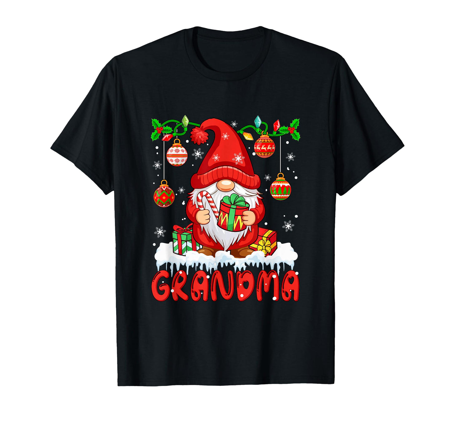 Grandma Christmas Gnome Colorful Lights Matching Family T-Shirt