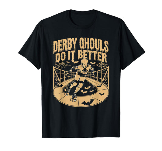 Spooky Roller Derby Enthusiasts Unisex-Adults Halloween Derby T-Shirt