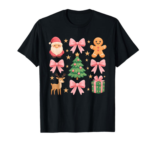 Pink Coquette Bow Christmas Tree Santa Gingerbread Xmas Girl T-Shirt