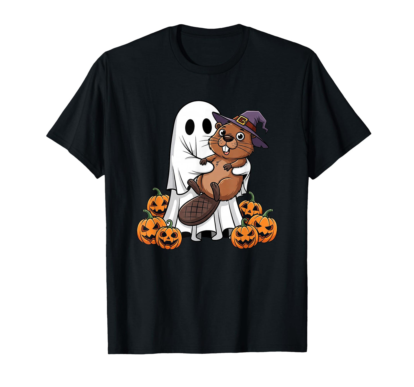 Funny Ghost Beaver Pumpkin Halloween Kids Mens Womens T-Shirt