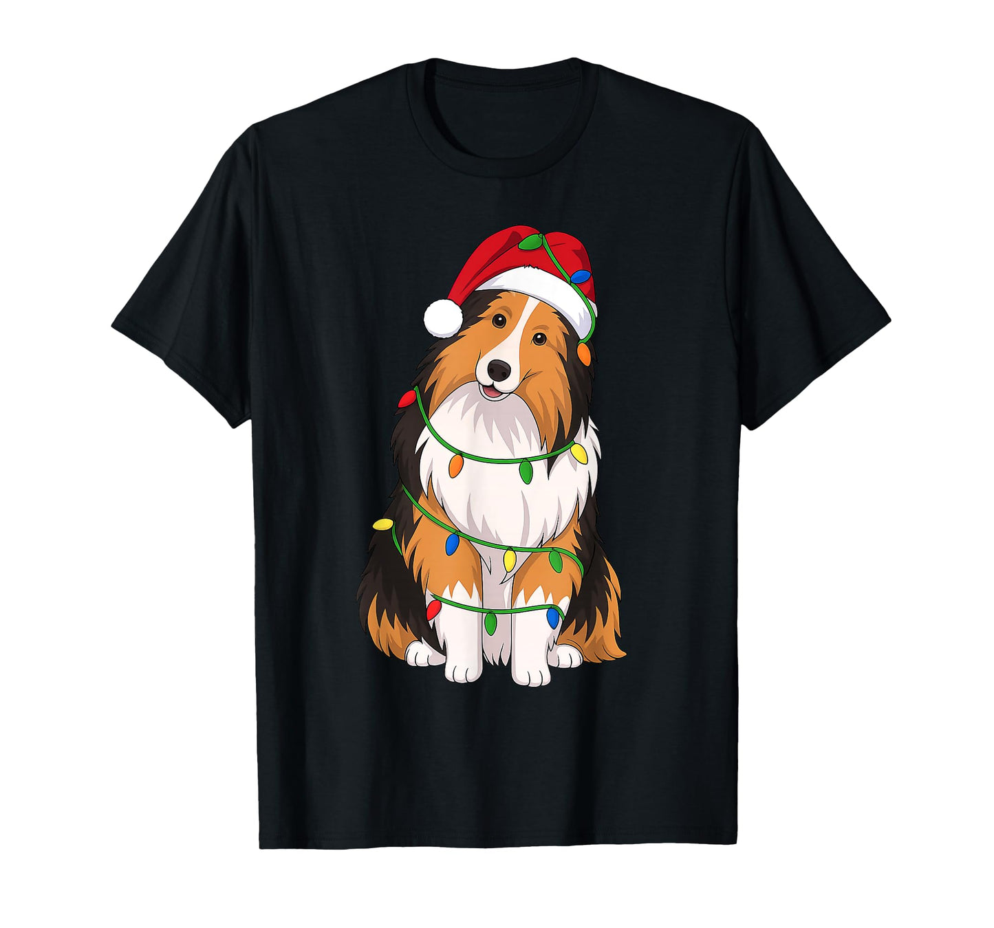 Shetland Sheepdog Christmas Tree Lights Holiday Dog Lover T-Shirt