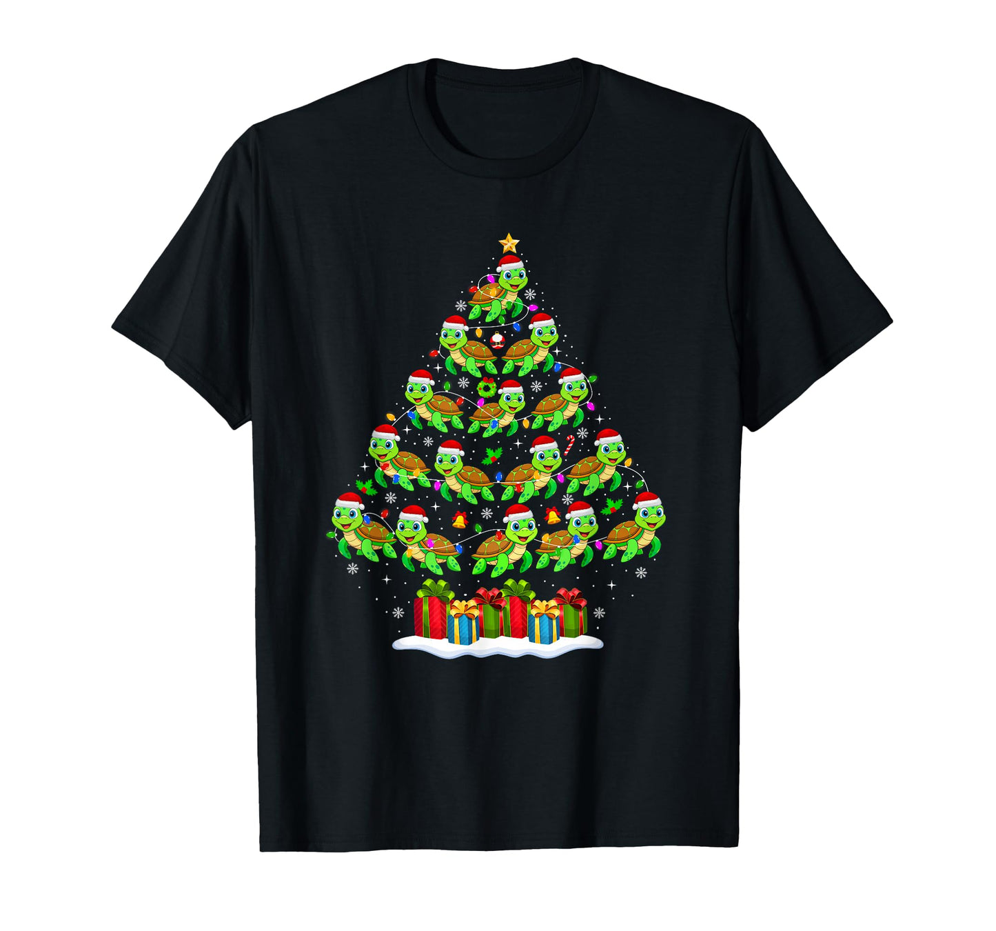 Sea Turtle Christmas Tree Lights Funny Xmas Family Men Women T-Shirt