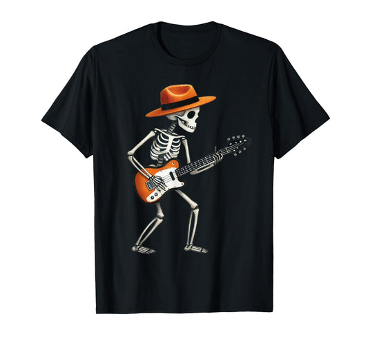 Skeleton Playing Electric Guitar Rock Halloween Boys Men Tee T-Shirt