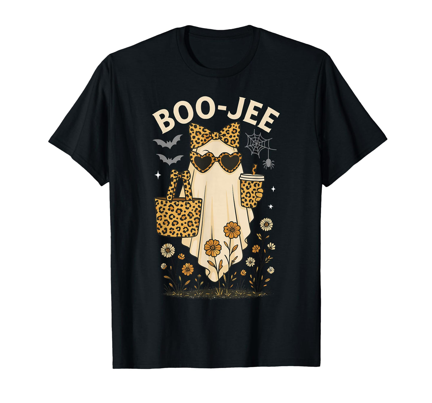 Halloween Boujee Ghost Coquette Leopard Ghost Coffee Boo-JEE T-Shirt