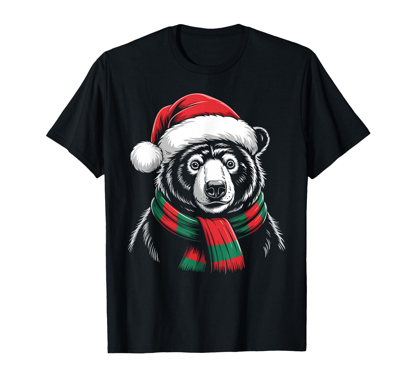 Sun Bear Xmas Santa Hat Scarf Christmas Costume T-Shirt