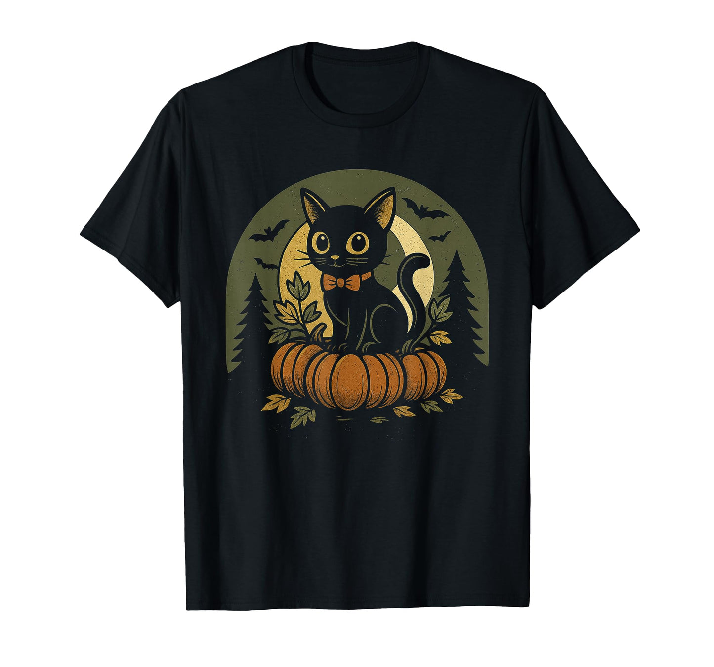 Retro Black Cat Halloween Pumpkin Costume for Women Men Kids T-Shirt