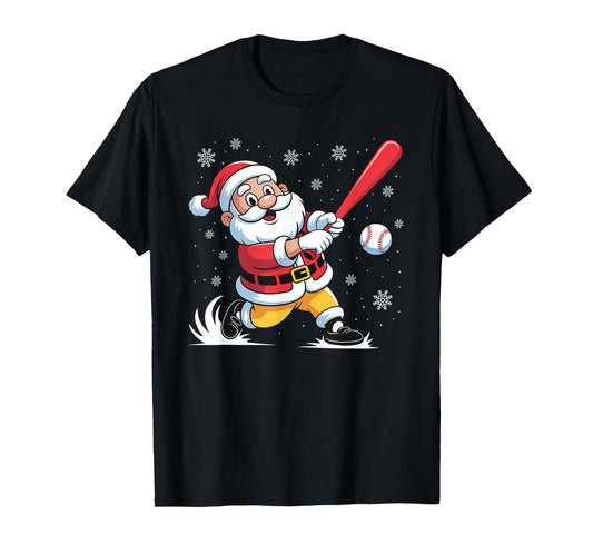 Santa Playing Baseball Christmas Baseball Player Boys Men T-Shirt