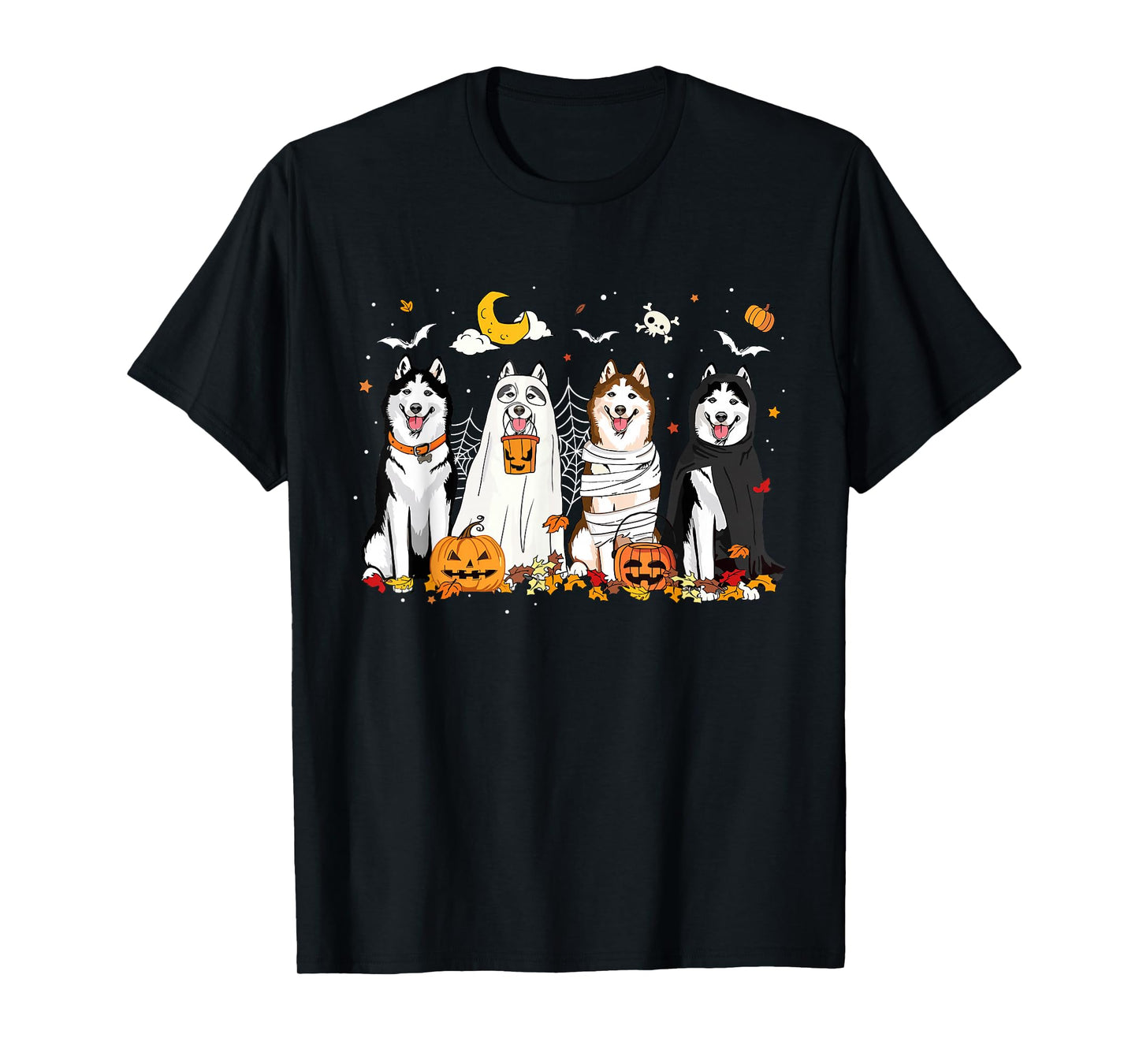 Fall Husky Ghost Halloween Husky Witch Dog Mom Dog Lover T-Shirt