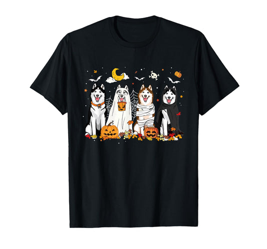Fall Husky Ghost Halloween Husky Witch Dog Mom Dog Lover T-Shirt