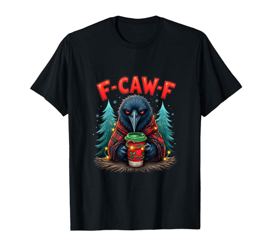 Vintage Christmas Horror Funny Black Crow F-Caw-F Santa T-Shirt