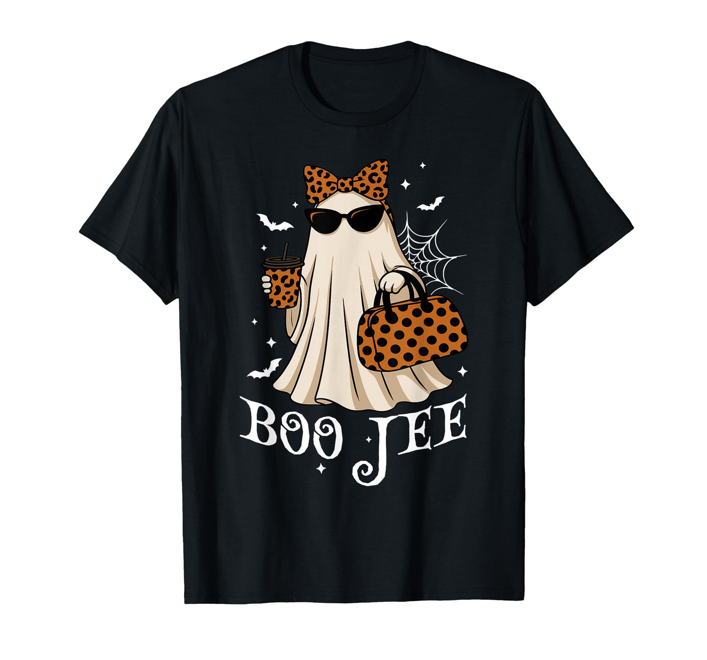 Coquette Leopard Ghost Coffee Boo-JEE Halloween Boujee Ghost T-Shirt