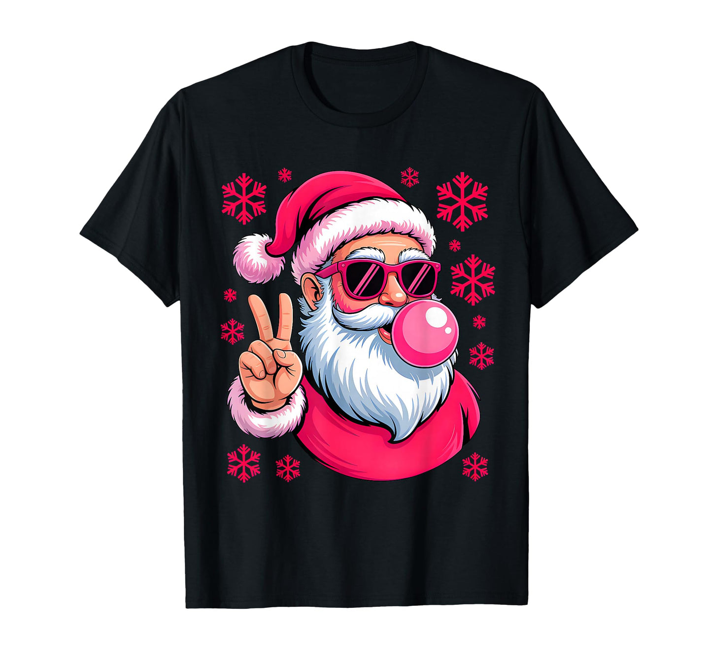 Retro Santa Christmas Blowing Bubble Pink Santa Xmas Funny T-Shirt