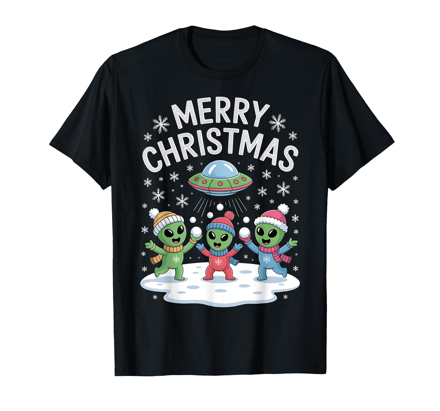 Funny Alien Trio Merry Ugly Christmas Santa Hat Gifts Xmas T-Shirt